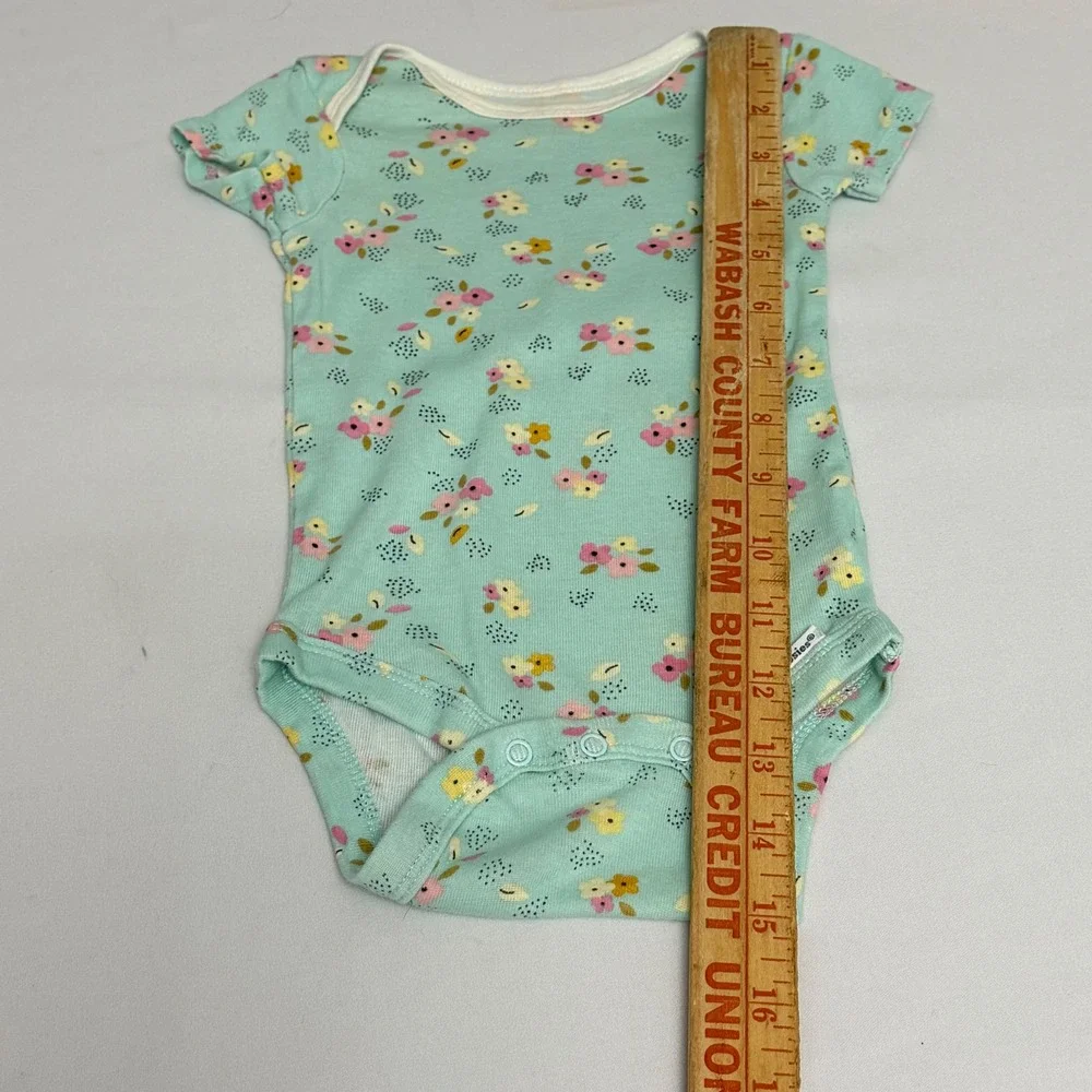 Gerber Baby Girls 3-6M Onesies 2 Pack Mint Floral Pink Polka Dot Cotton Snaps‎